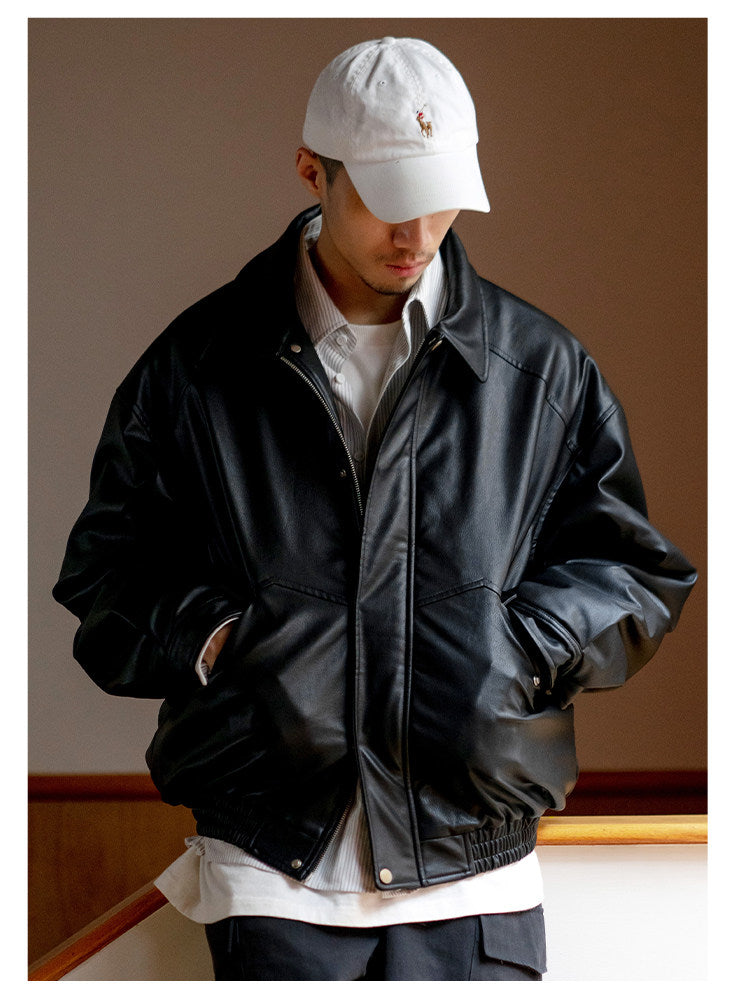 Japanese PU Leather Fleece-Lined Jacket – Men's Oversized Winter Coat – Japanese vintage | yamalin clothes | Yamalinclothes