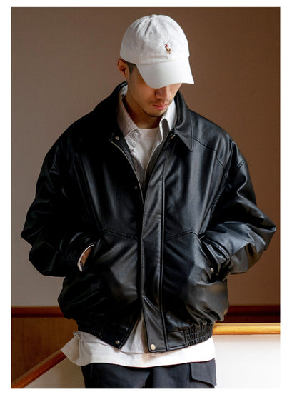 Japanese PU Leather Fleece-Lined Jacket – Men's Oversized Winter Coat – Japanese vintage | yamalin clothes | Yamalinclothes