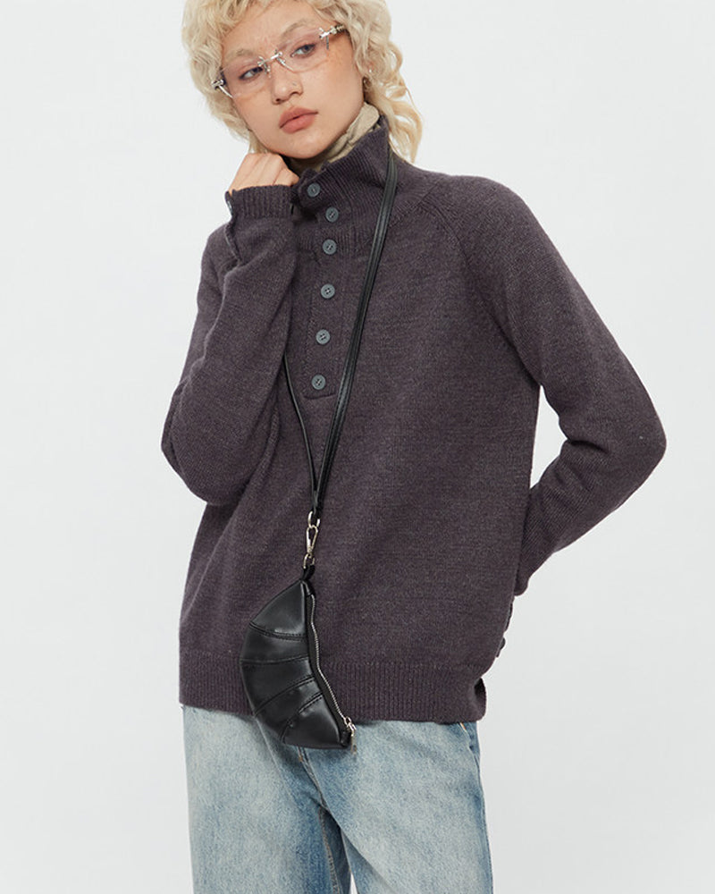 High Neck Knit Pullover – Loose Short Sweater Women – Japanese vintage | yamalin clothes | Yamalinclothes