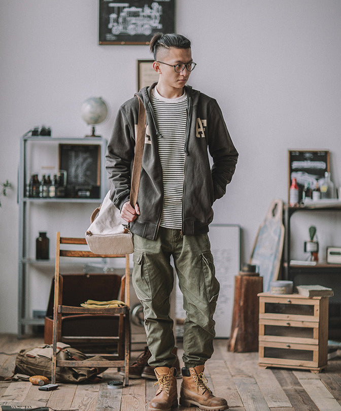 Heavy Zip Hoodie – American Retro Military Print Workwear Thickened Unisex – hoodie | japanese streetwear | vintage workwear | unisex | Yamalinclothes