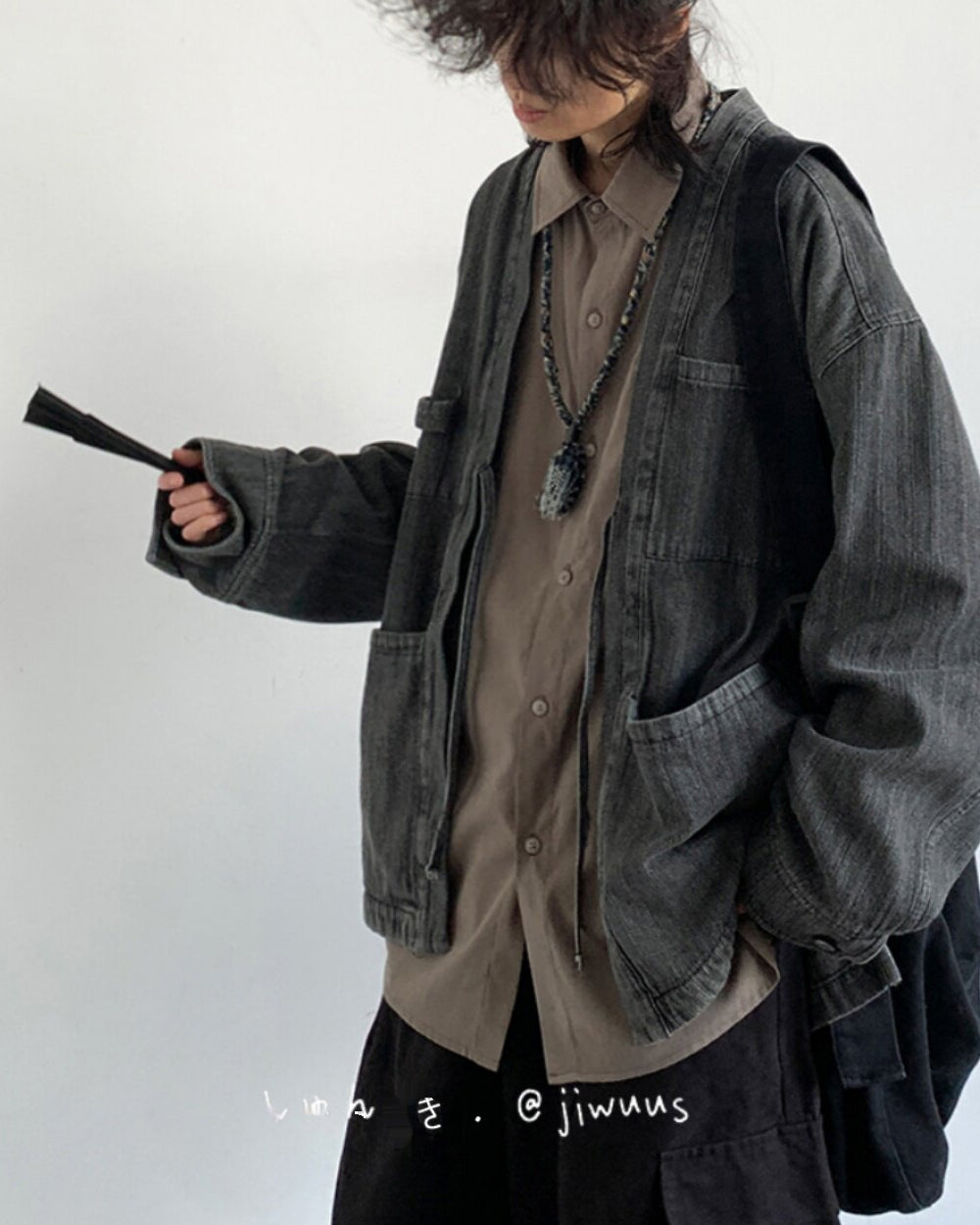 Chinese Retro Modified Cardigan Robe Denim Jacket – Loose Unisex Spring
