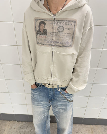 EssorNovus Michael Jackson passport print raw edge old zip hoodie sweatshirt