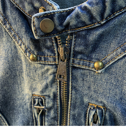 American Utility Stand-Collar Zipper Denim Jacket – Vintage Oversized Men’s Trucker Coat