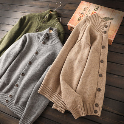 Alpaca Wool Blend Stand-Collar Knit Cardigan – Thickened Oversized Unisex