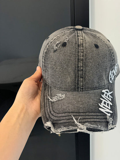 Washed Distressed Denim Baseball Cap – Embroidered Adjustable Unisex