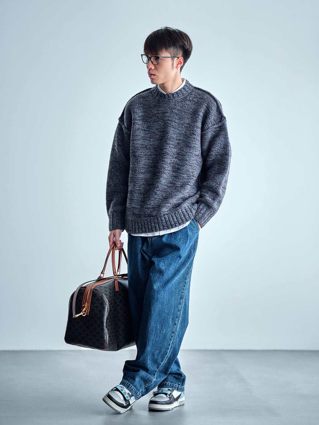 Japanese imported heavyweight high-density woven wool round neck pullover long-sleeved sweater