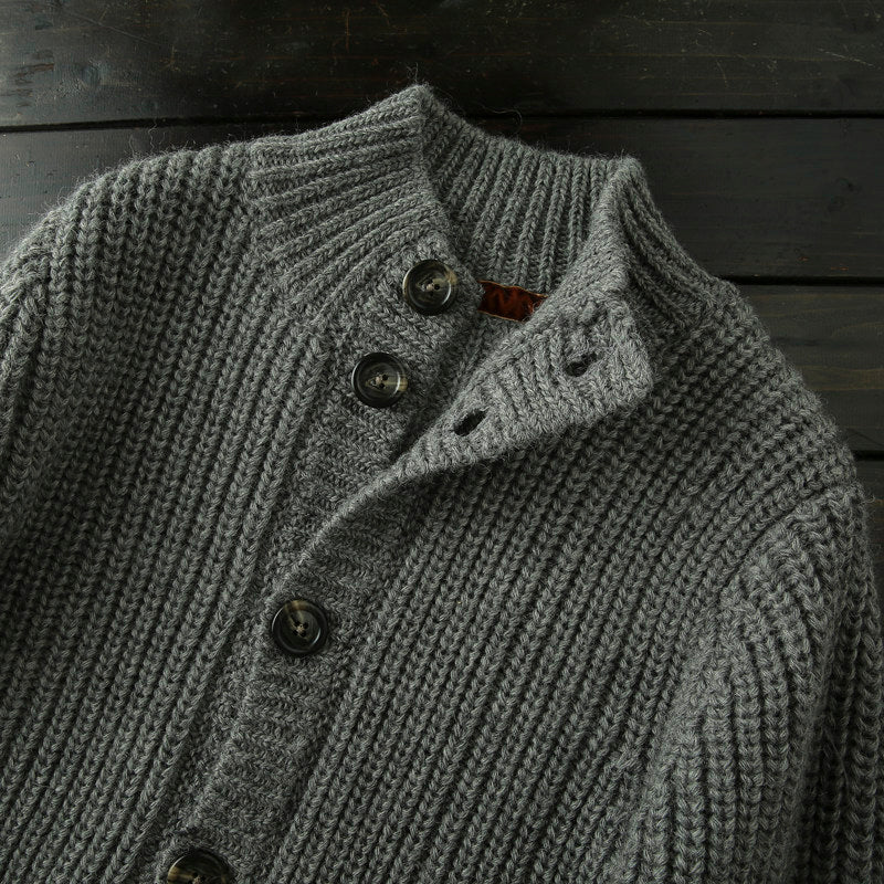 Wool Stand-Collar Knit Cardigan – Thickened Oversized Unisex