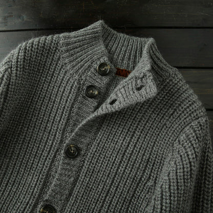 Wool Stand-Collar Knit Cardigan – Thickened Oversized Unisex