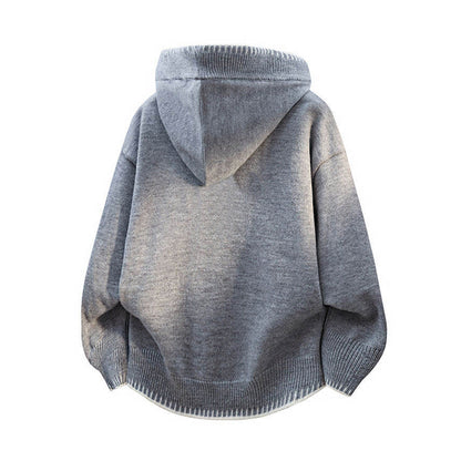 Color-Block Hooded Knit Jacket – Loose Button-Up Men – Japanese vintage | yamalin clothes | Yamalinclothes