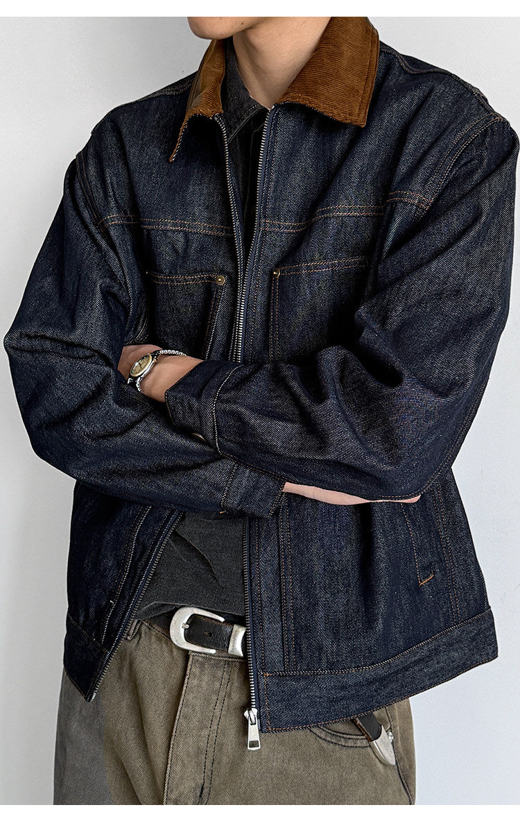 Denim Jacket – Corduroy Collar & Zip Front | Yamalinclothes