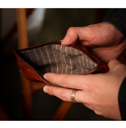 Vegetable Tanned Leather Bifold Wallet – Handmade Retro Card Holder – Japanese vintage | yamalin clothes | Yamalinclothes