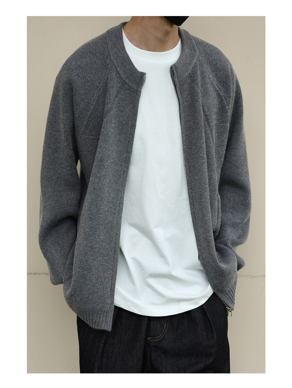 Japanese Zip Stand Collar Knit Cardigan – Loose Men – Japanese vintage | yamalin clothes | Yamalinclothes
