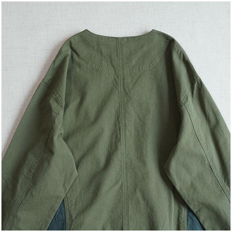 Japanese Color-Blocked V-Neck Jacket - Retro Cotton Pocket Coat (Unisex)