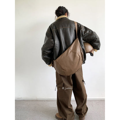 Lamb Fur Leather Jacket – Japanese Vintage Oversized Unisex