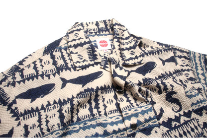 Seersucker Cuban Collar Printed Shirt – Men's Vintage Beach Short Sleeve