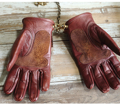 Retro Top-Grain Cowhide Motorcycle Riding Gloves – Unisex Touchscreen
