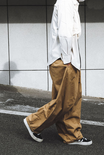 Cotton Wide-Leg Pants – Pleated Front & Elastic Waist