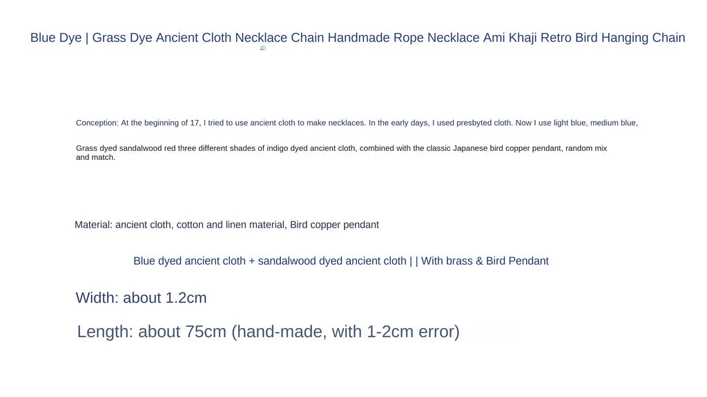 Blue Dyed Sandalwood Red Plant Dye Ancient Cloth Necklace Handmade Braided Rope Amekaji Retro Woven Hanging Rope
