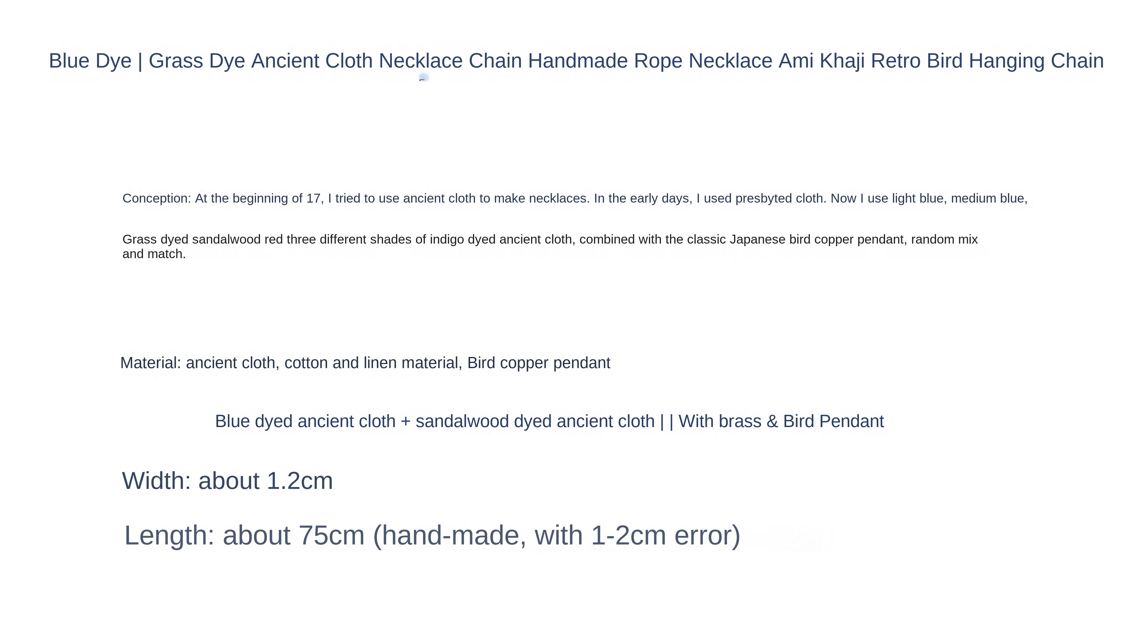 Blue Dyed Sandalwood Red Plant Dye Ancient Cloth Necklace Handmade Braided Rope Amekaji Retro Woven Hanging Rope