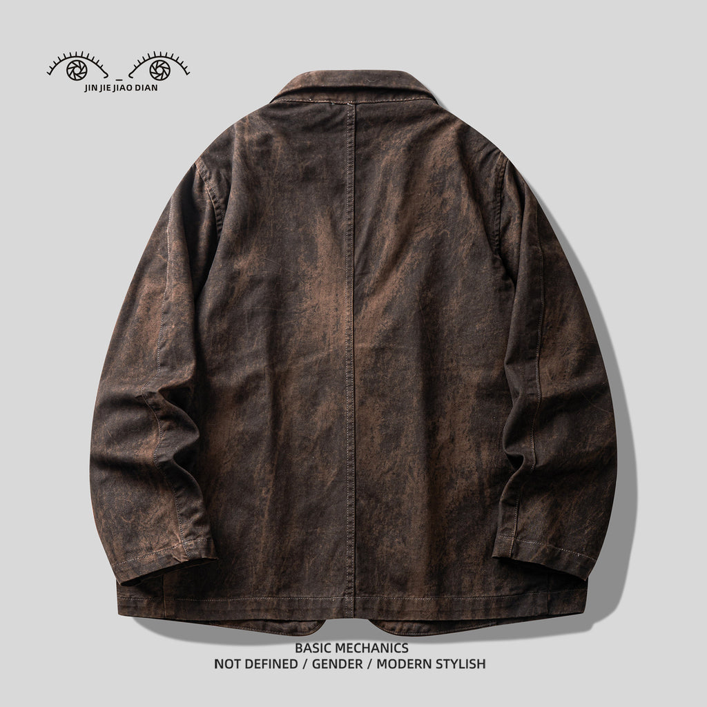 Gao Zhiya” Washed Notch-Lapel Blazer – Retro American Loose Fit Suit Jacket (Autumn 2025)