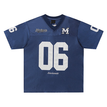 51 Hip-Hop American Retro Football Jersey V-Neck Sports Short Sleeve T-Shirt Unisex Satin Cool Loose Football Top