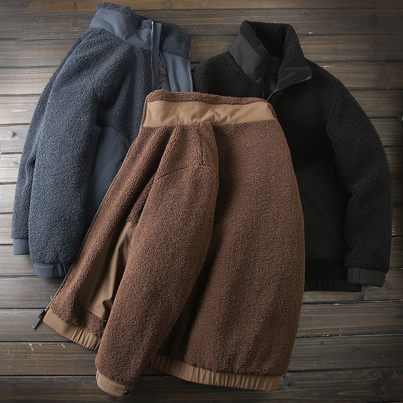 Men's Plus Size Stand Collar Down Jacket - Export Overstock Thickened Lamb Wool Particle Fleece Winter Coat