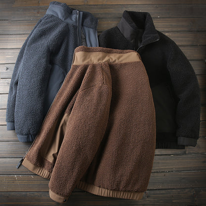 Men's Plus Size Stand Collar Down Jacket - Export Overstock Thickened Lamb Wool Particle Fleece Winter Coat