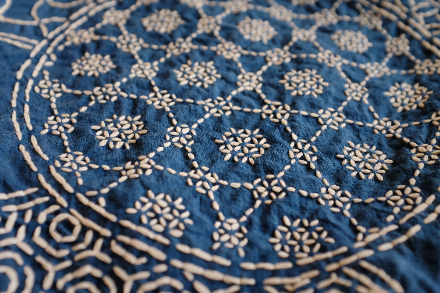 Blue and White Heavy Craft Group Flower Sashiko YKK Zipper Large Capacity Pure Handmade Blue Dyed Crossbody Bag
