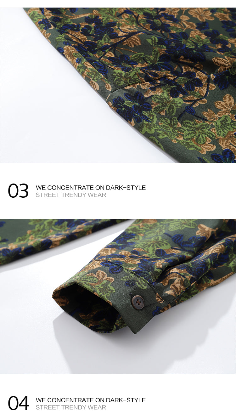 Japanese Style Trendy Floral Print Long Sleeve Shirt for Men Autumn Travel Vacation Lazy Casual Floral Shirt