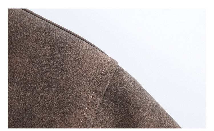 Double-Zip Stand-Collar PU Leather Jacket – Vintage Oversized Unisex