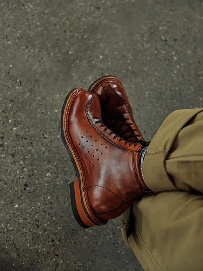 Vintage Cowhide Workwear Ankle Boots – Men's Motorcycle Riding Boots