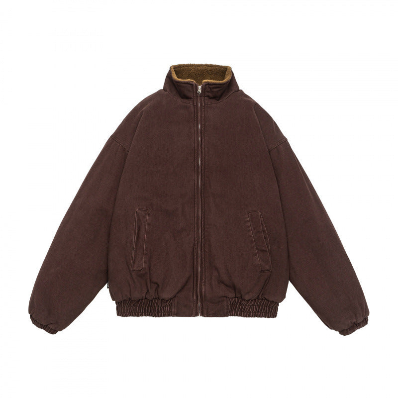 Sherpa-Lined Jacket – Stand Collar & Relaxed Fit | Yamalinclothes