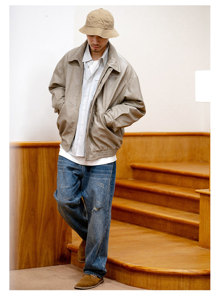 Japanese PU Leather Fleece-Lined Jacket – Men's Oversized Winter Coat – Japanese vintage | yamalin clothes | Yamalinclothes
