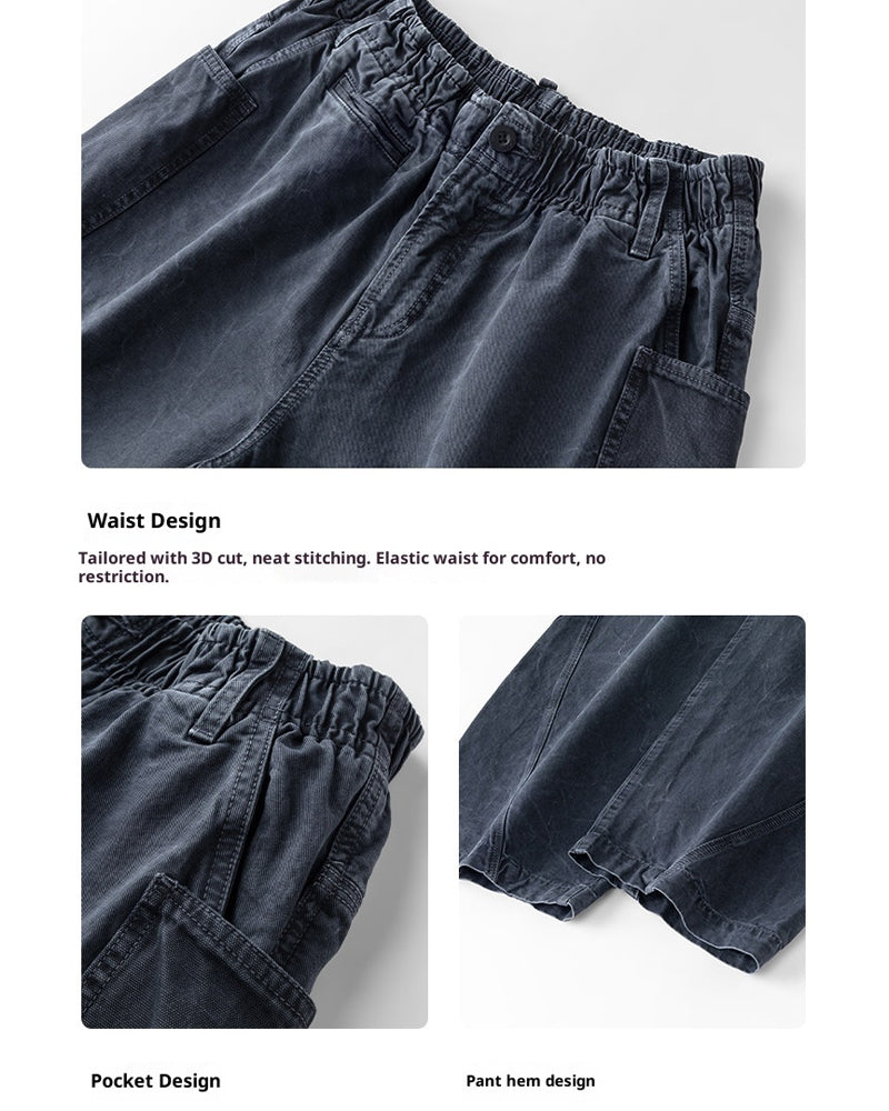 Washed Vintage Loose Tapered Pants – Men's Heavyweight Casual Trousers