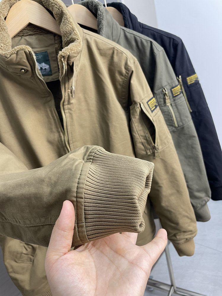 Fleece-Lined Stand-Collar Cargo Jacket – American Vintage Thickened Unisex – Japanese vintage | fall outfits 2026 | fall winter outfits | classy winter outfits | lazy comfy outfits | japanese streetwear | vintage workwear | yamalin clothes | Yamalinclothes