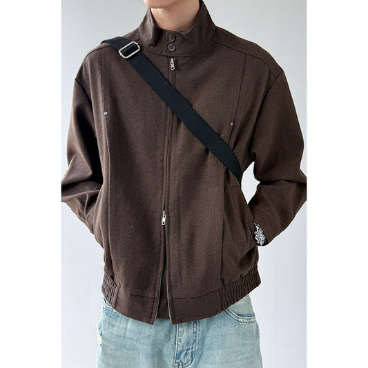 Plaid Stand-Collar Split Jacket – Wool Blend Oversized Unisex – Japanese vintage | fall outfits 2026 | fall winter outfits | classy winter outfits | lazy comfy outfits | japanese streetwear | vintage workwear | yamalin clothes | Yamalinclothes
