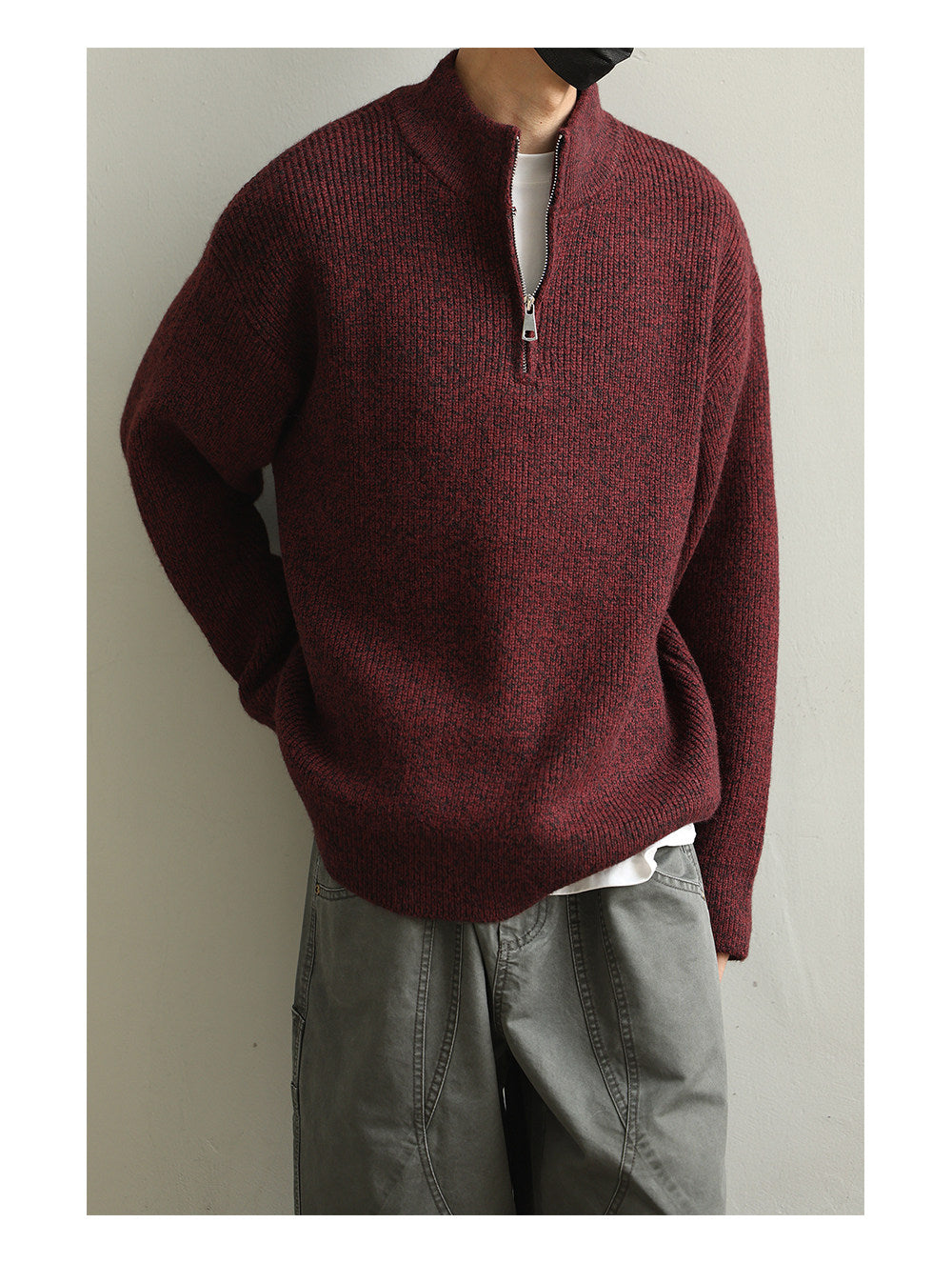 Stand Collar Half-Zip Pullover Sweater – Japanese Loose Unisex – Sweater pullover | japanese streetwear | vintage workwear | unisex | Yamalinclothes