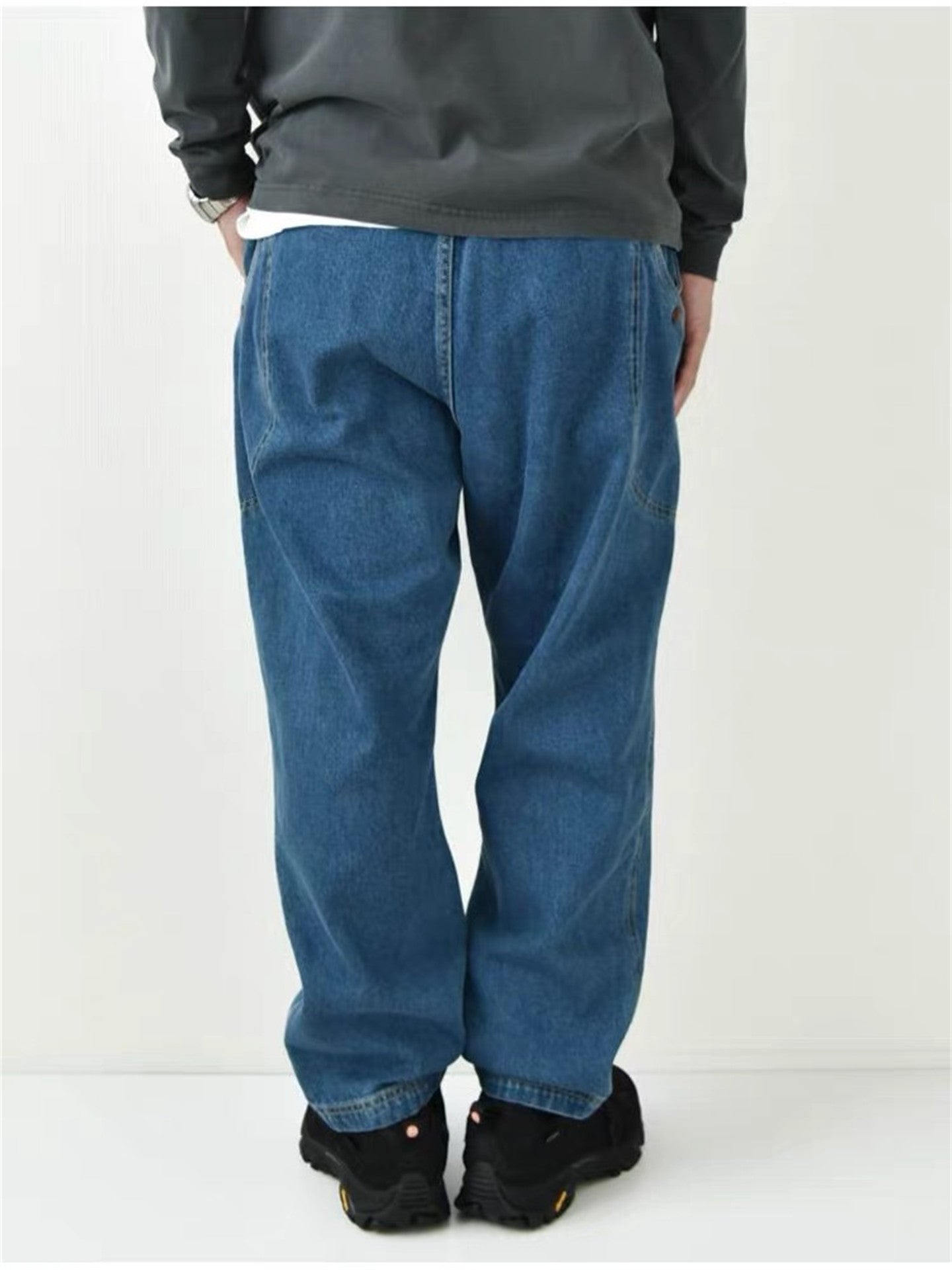 Japanese Washed Distressed Cropped Jeans – Elastic Waist Relaxed Fit Streetwear
