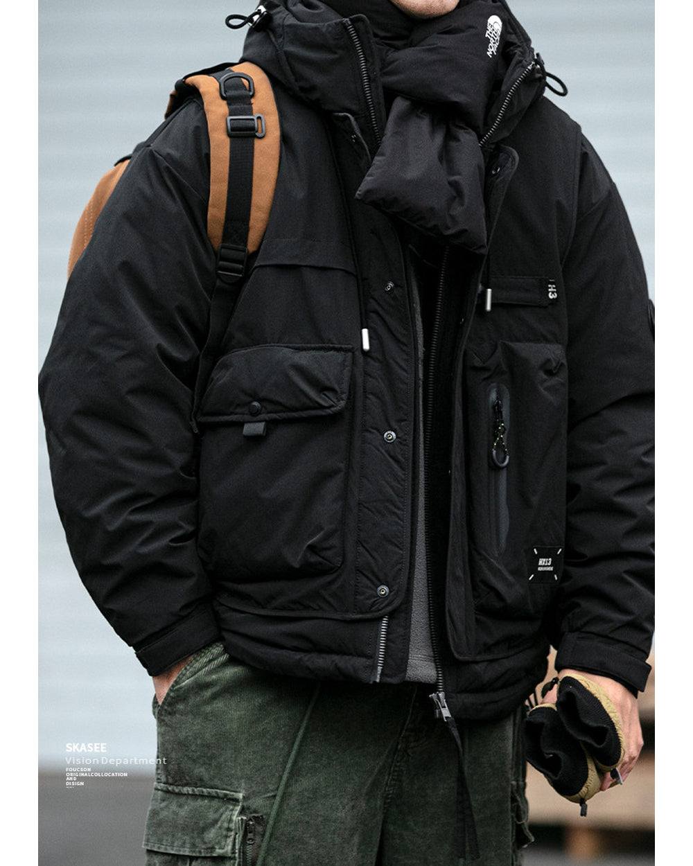 90 White Duck Down Hooded Puffer Jacket – Loose Multi-Pocket Outdoor Winter Coat – Japanese vintage | yamalin clothes | Yamalinclothes
