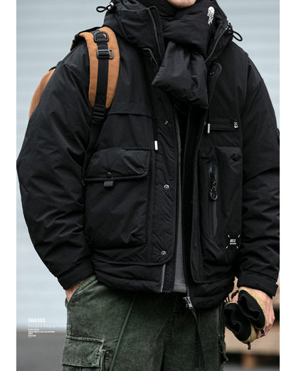 90 White Duck Down Hooded Puffer Jacket – Loose Multi-Pocket Outdoor Winter Coat – Japanese vintage | yamalin clothes | Yamalinclothes