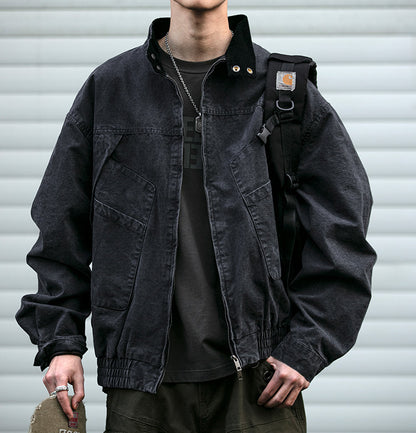 Japanese Retro Deconstructed Stand Collar Hunting Cargo Jacket – Loose Drop Shoulder for Men | Japanese vintage | yamalin clothes | Yamalinclothes