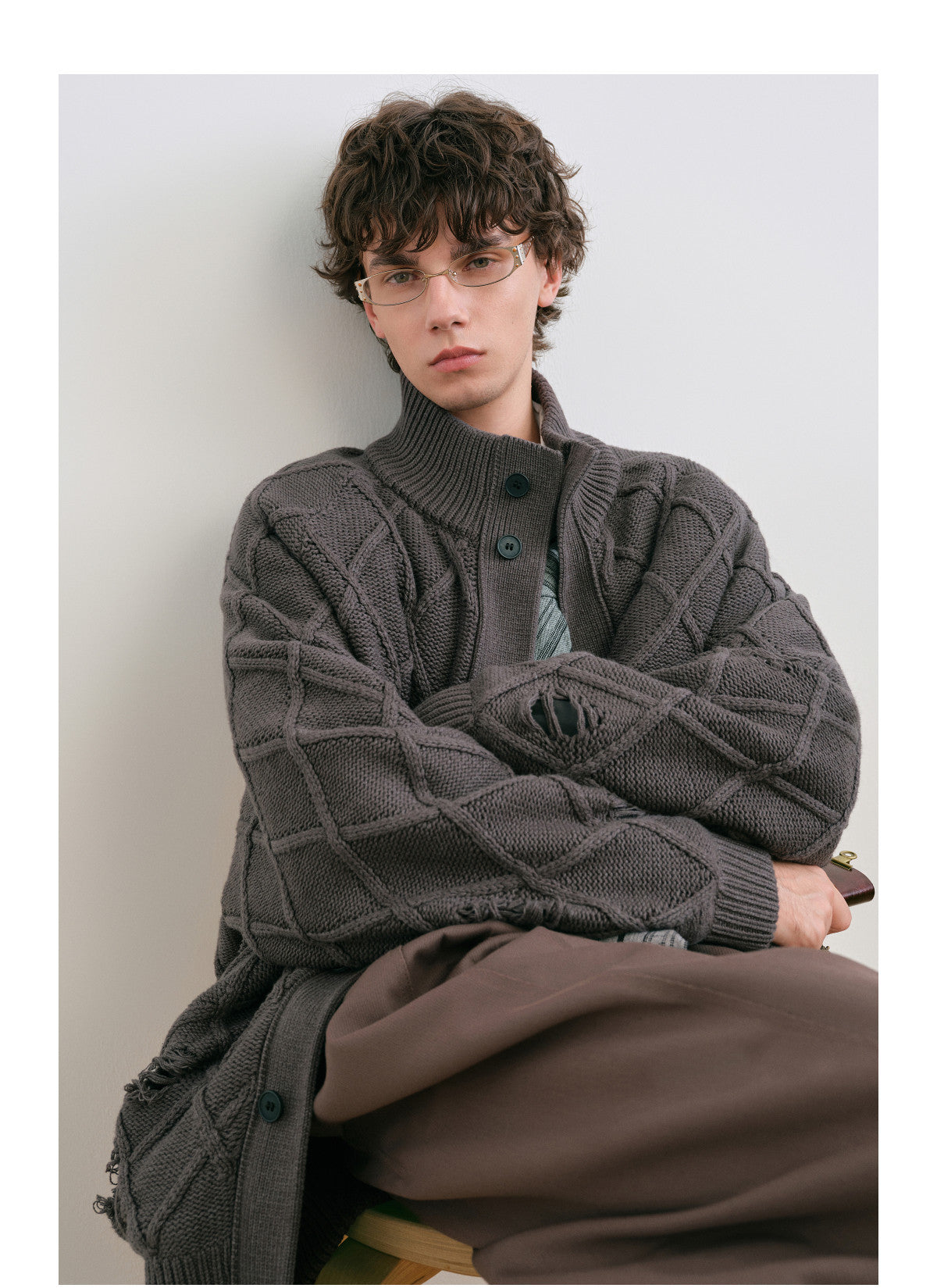 Diamond Jacquard Knit Down Jacket – Men's Oversized Sweater Puffer Coat
