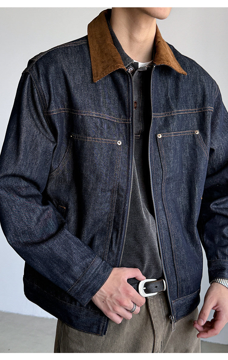 Denim Jacket – Corduroy Collar & Zip Front | Yamalinclothes