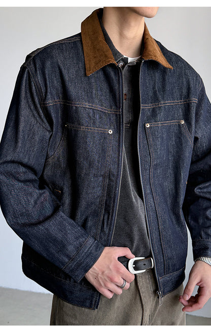 Denim Jacket – Corduroy Collar & Zip Front | Yamalinclothes