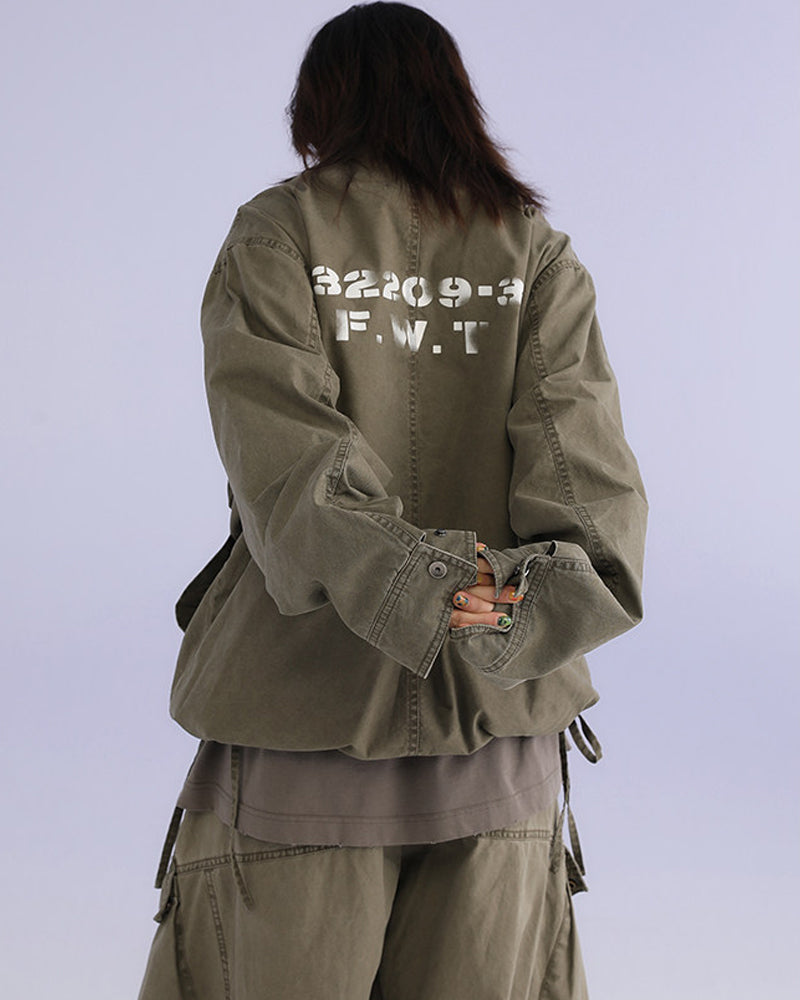 American Retro Stand Collar Cargo Jacket – Loose Unisex Autumn