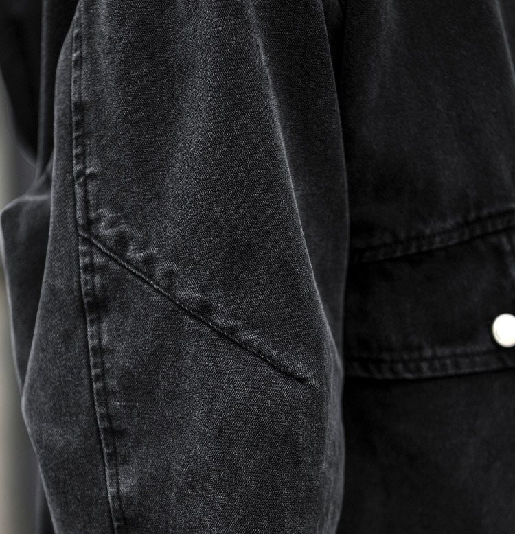 Washed Patchwork Lapel Cargo Jacket – American Retro Oversized Unisex