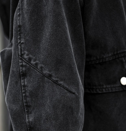 Washed Patchwork Lapel Cargo Jacket – American Retro Oversized Unisex