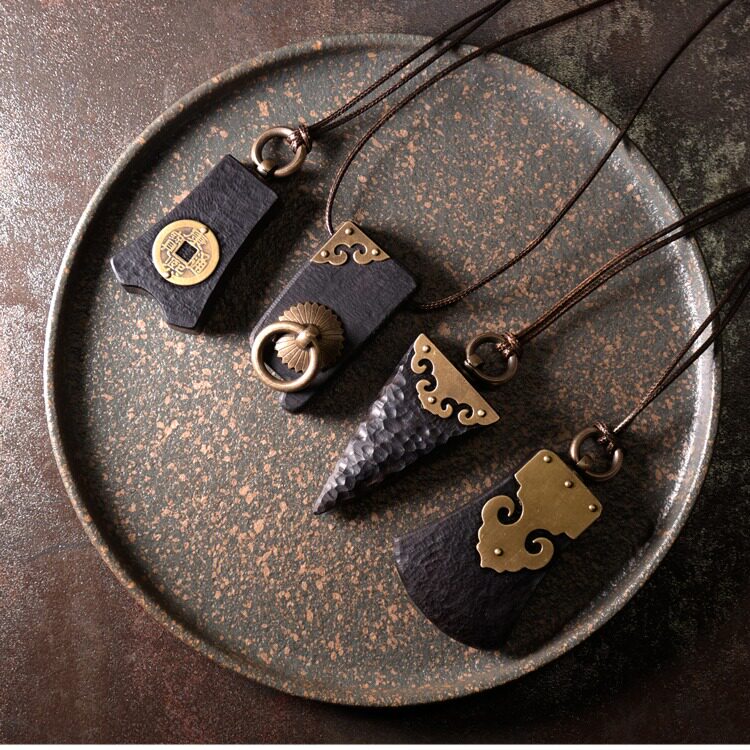 Handmade Ebony Wood Pendant Necklace – Vintage Unisex Sweater Chain