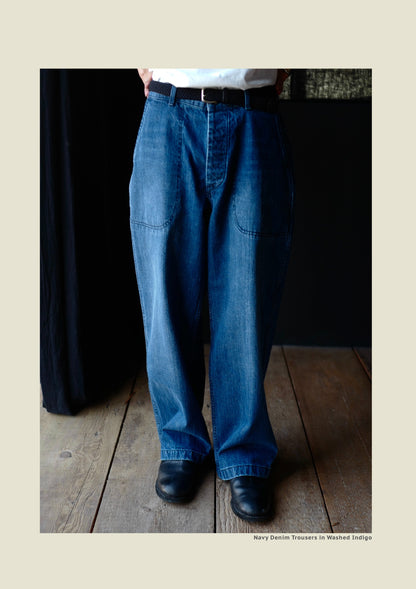 SS26 Navy Denim Jeans - Yamalin Vintage Washed 13oz Bamboo Weave Deck Jeans