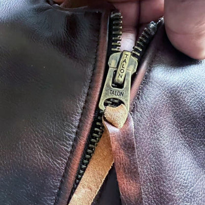 Vintage Cowhide MA-1 Flight Jacket – Hand-Polished Dark Brown Leather
